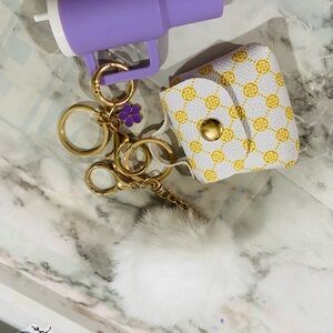 Gold and White Keychain with Pom Pom